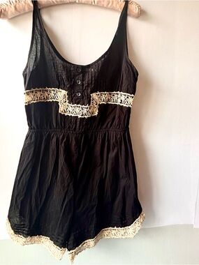 Vintage Urban Outfitters Black Romper with Lace Trim Whimsygoth - Size M